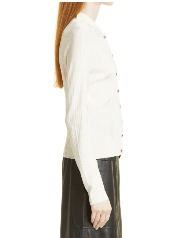 Ted Baker Meenaa Collared Cardigan Gold Button Ribbed Knit Ivory Viscose Sz.4/M - Thumbnail 6