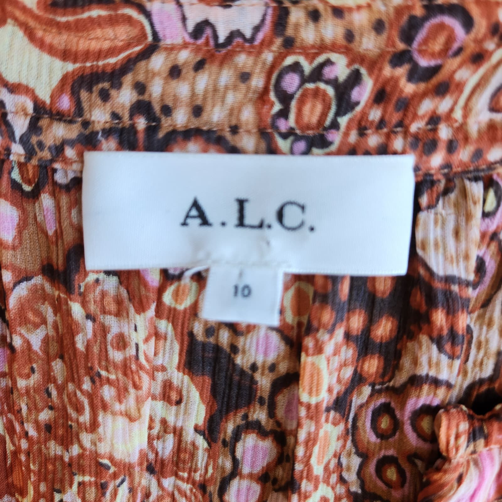 A.L.C. Carly Floral Silk Smocked Mini Dress Cap Sleeve Multicolor Chiffon Sz.10 - Thumbnail 11