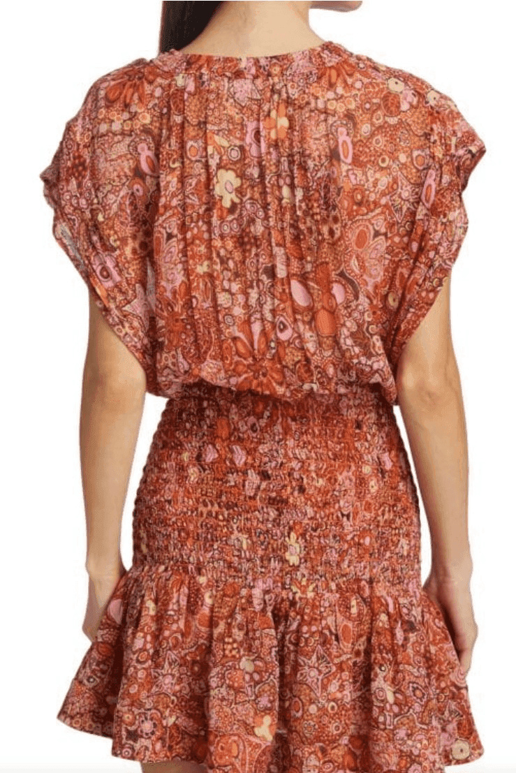 A.L.C. Carly Floral Silk Smocked Mini Dress Cap Sleeve Multicolor Chiffon Sz.10 - Thumbnail 5