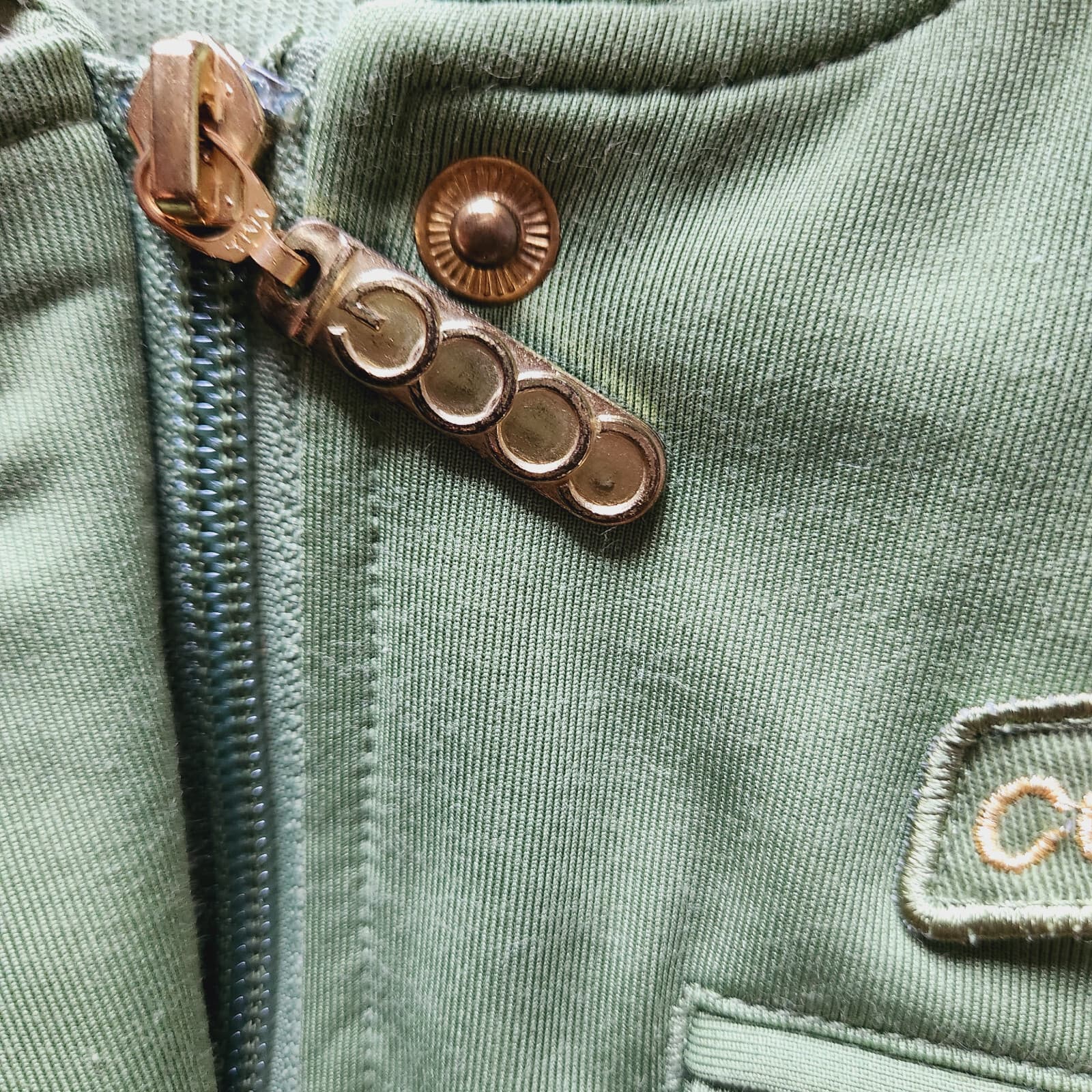 COOGI Military Hooded Jacket Zip-Up Gold-Button Pocket Cotton Blend Green Girl L - Thumbnail 9