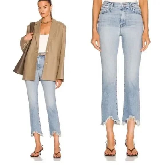 JONATHAN SIMKHAI USA Women's 26 Straight-Leg Frayed Hem Jean Medium Washed Blue - Thumbnail 6