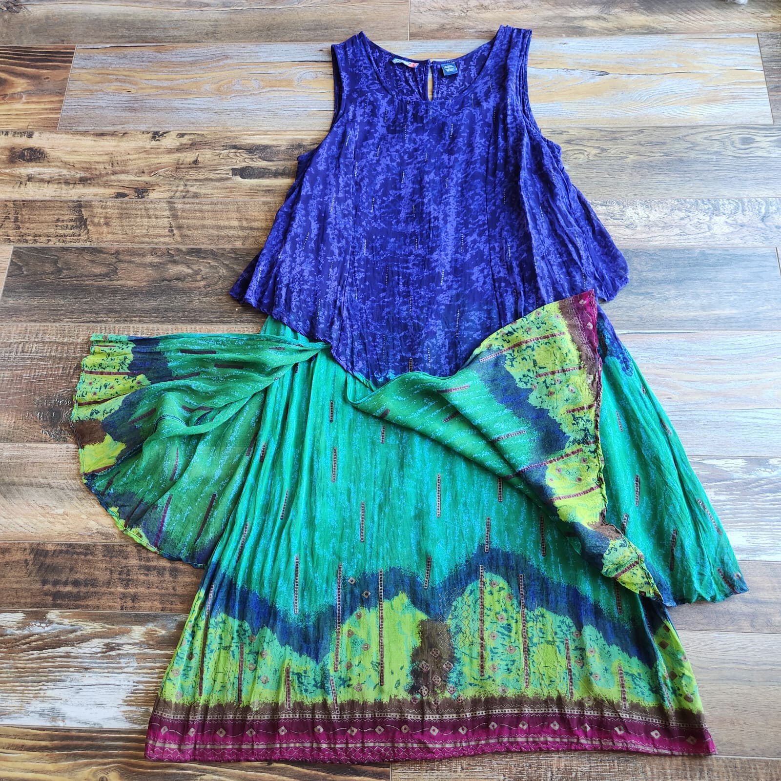 Phool Dip Dye Layered Boho Hippie Midi Dress Sleeveless Multicolor Rayon Women L - Thumbnail 10