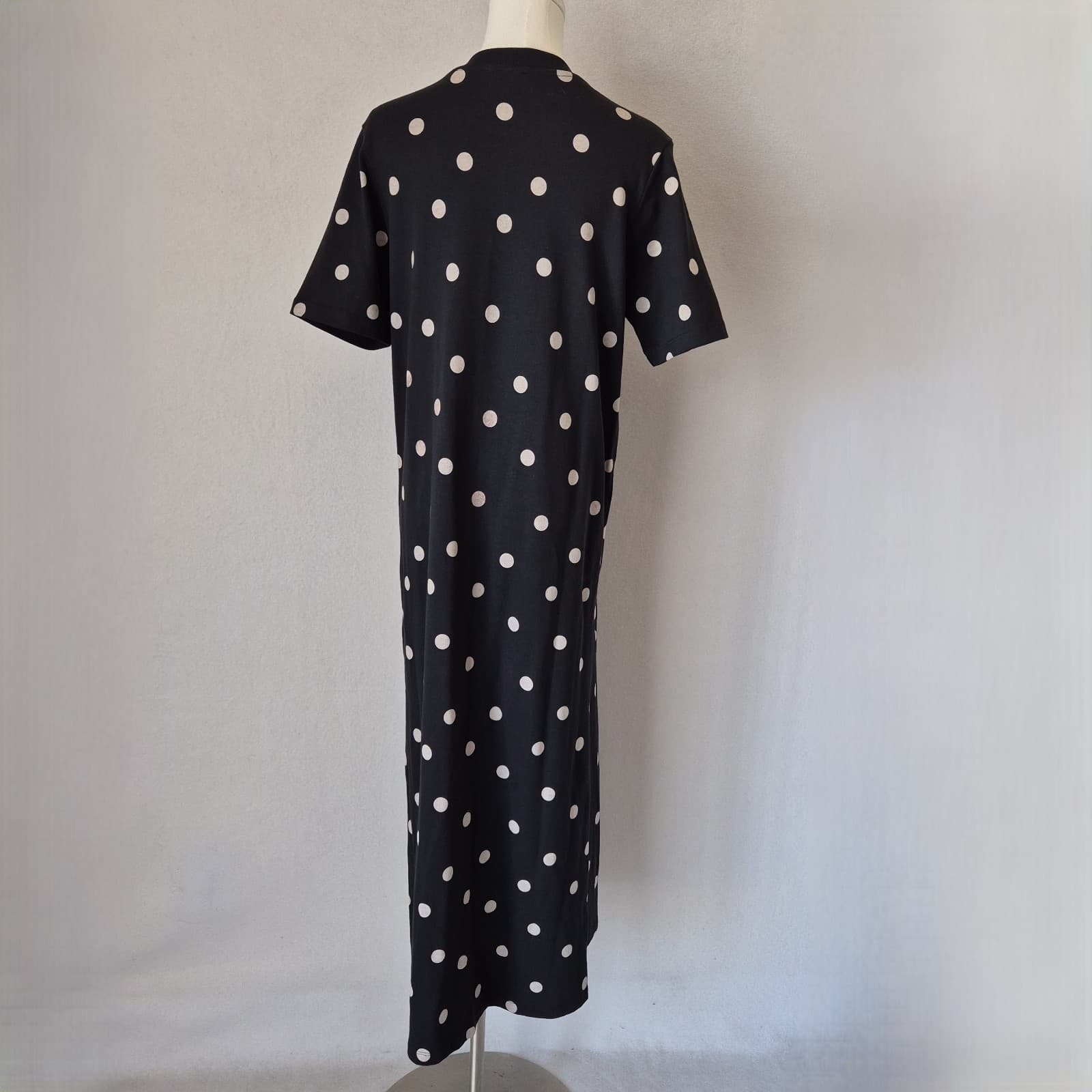 SEZANE Emy Polka Dot Tee-Shirt Dress Crew Neck Short Sleeve Black Ecru Sz.M - Thumbnail 8
