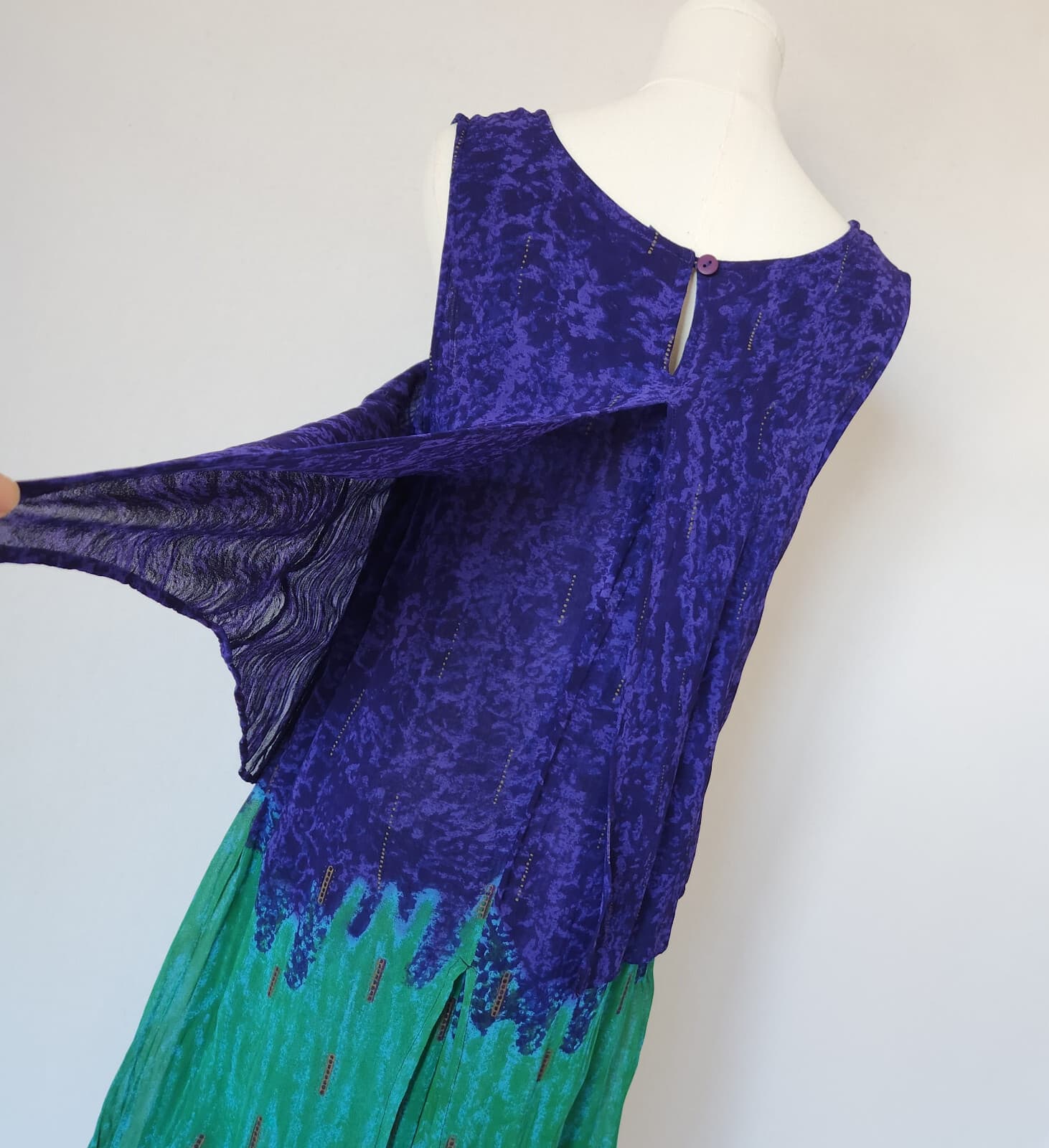 Phool Dip Dye Layered Boho Hippie Midi Dress Sleeveless Multicolor Rayon Women L - Thumbnail 6