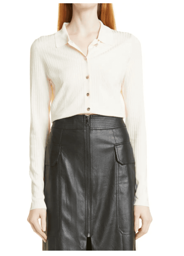 Ted Baker Meenaa Collared Cardigan Gold Button Ribbed Knit Ivory Viscose Sz.4/M - Thumbnail 2