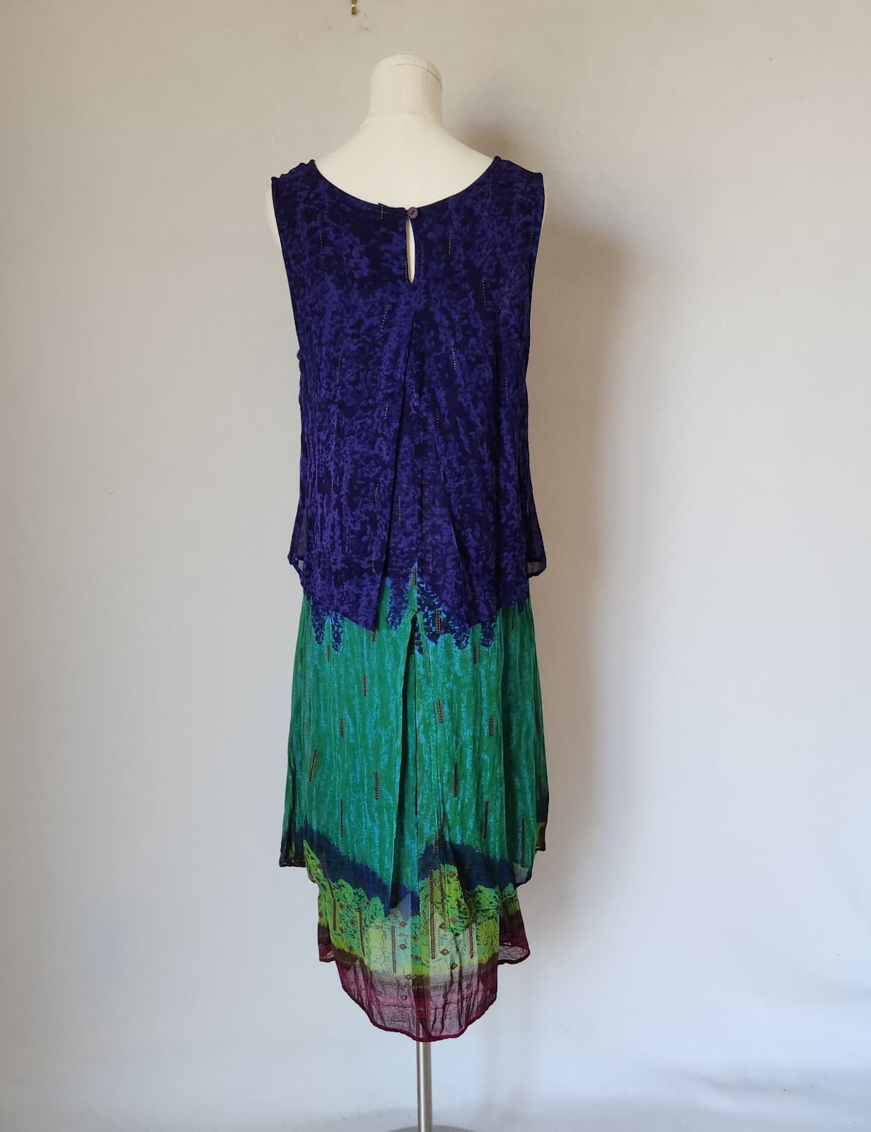 Phool Dip Dye Layered Boho Hippie Midi Dress Sleeveless Multicolor Rayon Women L - Thumbnail 4