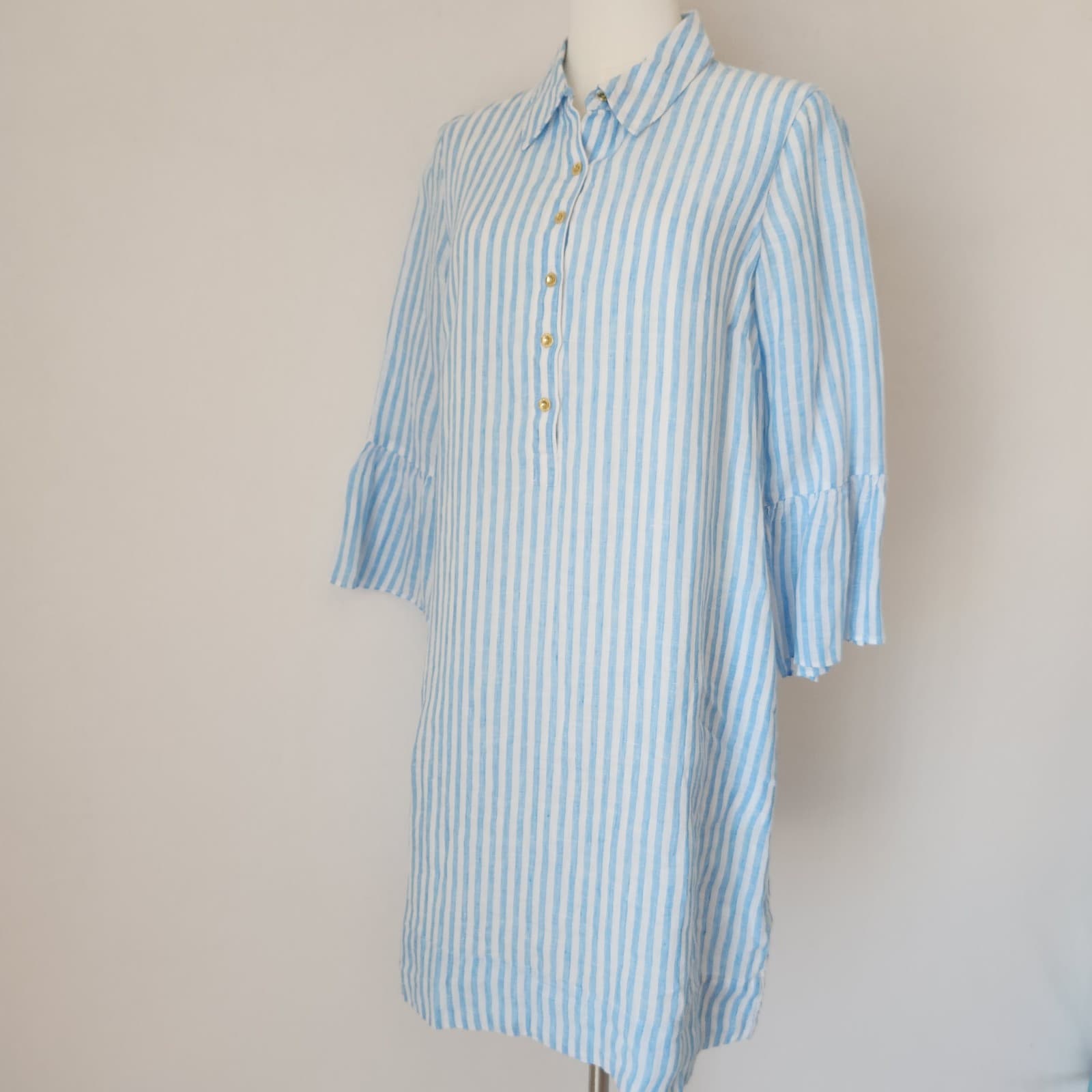NWT Lilly Pulitzer Sz.6 Linen Jazmyn Dress Bell Sleeve Lunar Blue Bimini Stripe - Thumbnail 7