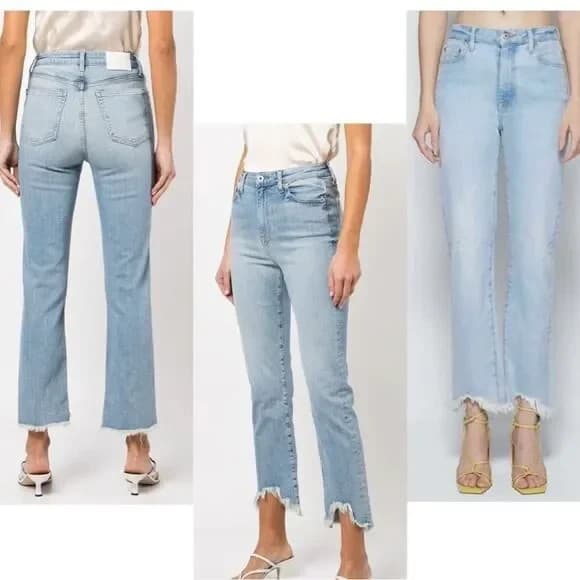 JONATHAN SIMKHAI USA Women's 26 Straight-Leg Frayed Hem Jean Medium Washed Blue - Thumbnail 2
