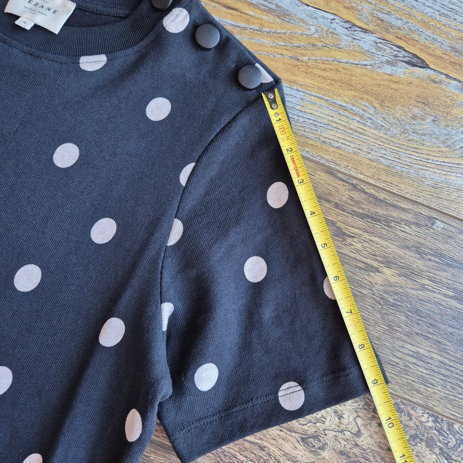 SEZANE Emy Polka Dot Tee-Shirt Dress Crew Neck Short Sleeve Black Ecru Sz.M - Thumbnail 13