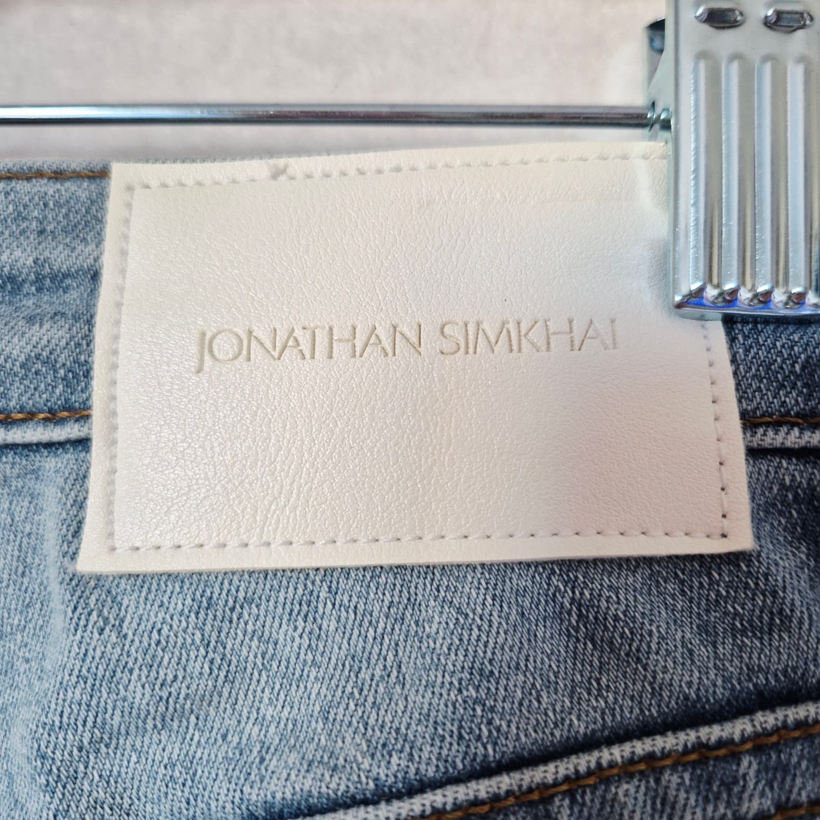 JONATHAN SIMKHAI USA Women's 26 Straight-Leg Frayed Hem Jean Medium Washed Blue - Thumbnail 9