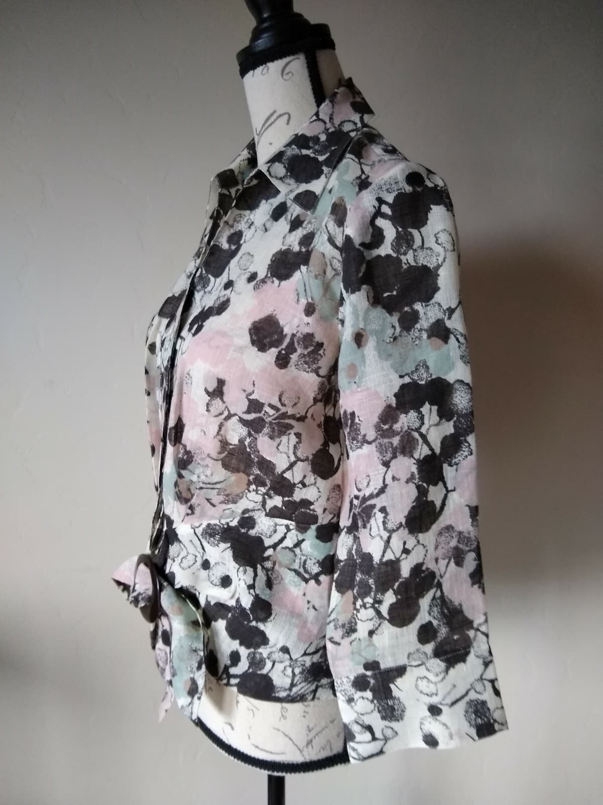 LAFAYETTE 148 NY Linen Blend Top Long Sleeve Tie-Waist Geo-Print Multicolor Sz.4 - Thumbnail 3