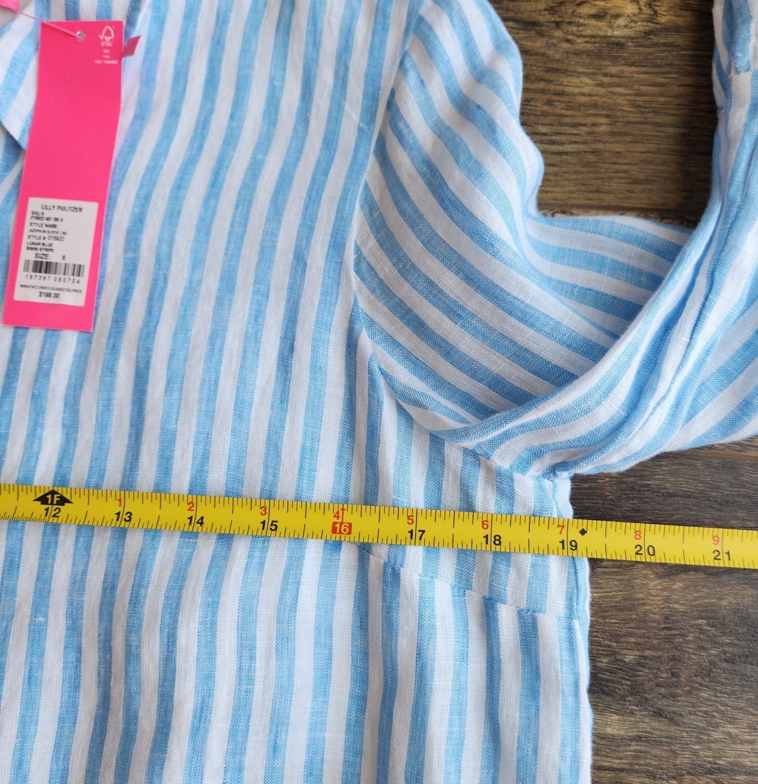 NWT Lilly Pulitzer Sz.6 Linen Jazmyn Dress Bell Sleeve Lunar Blue Bimini Stripe - Thumbnail 15