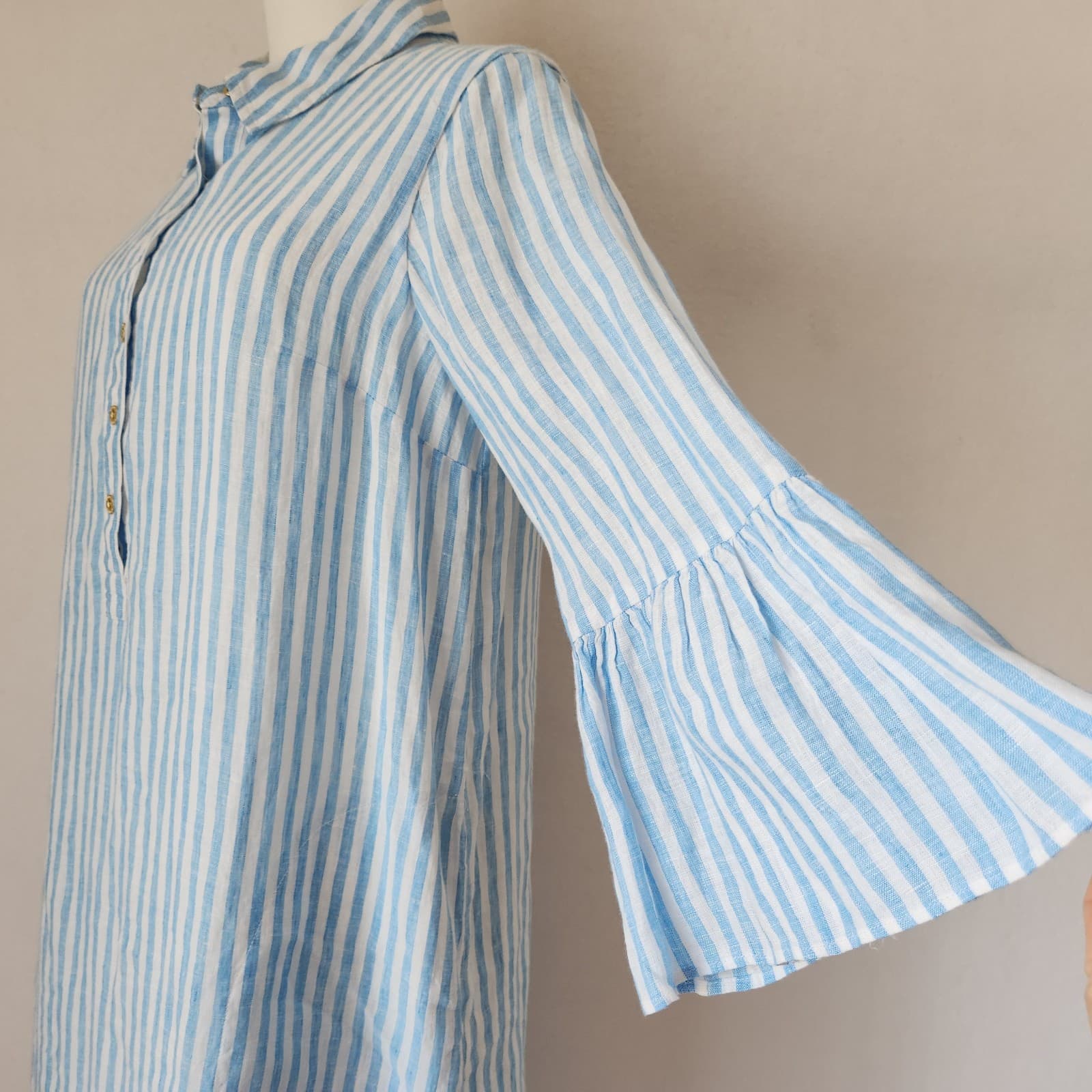 NWT Lilly Pulitzer Sz.6 Linen Jazmyn Dress Bell Sleeve Lunar Blue Bimini Stripe - Thumbnail 5