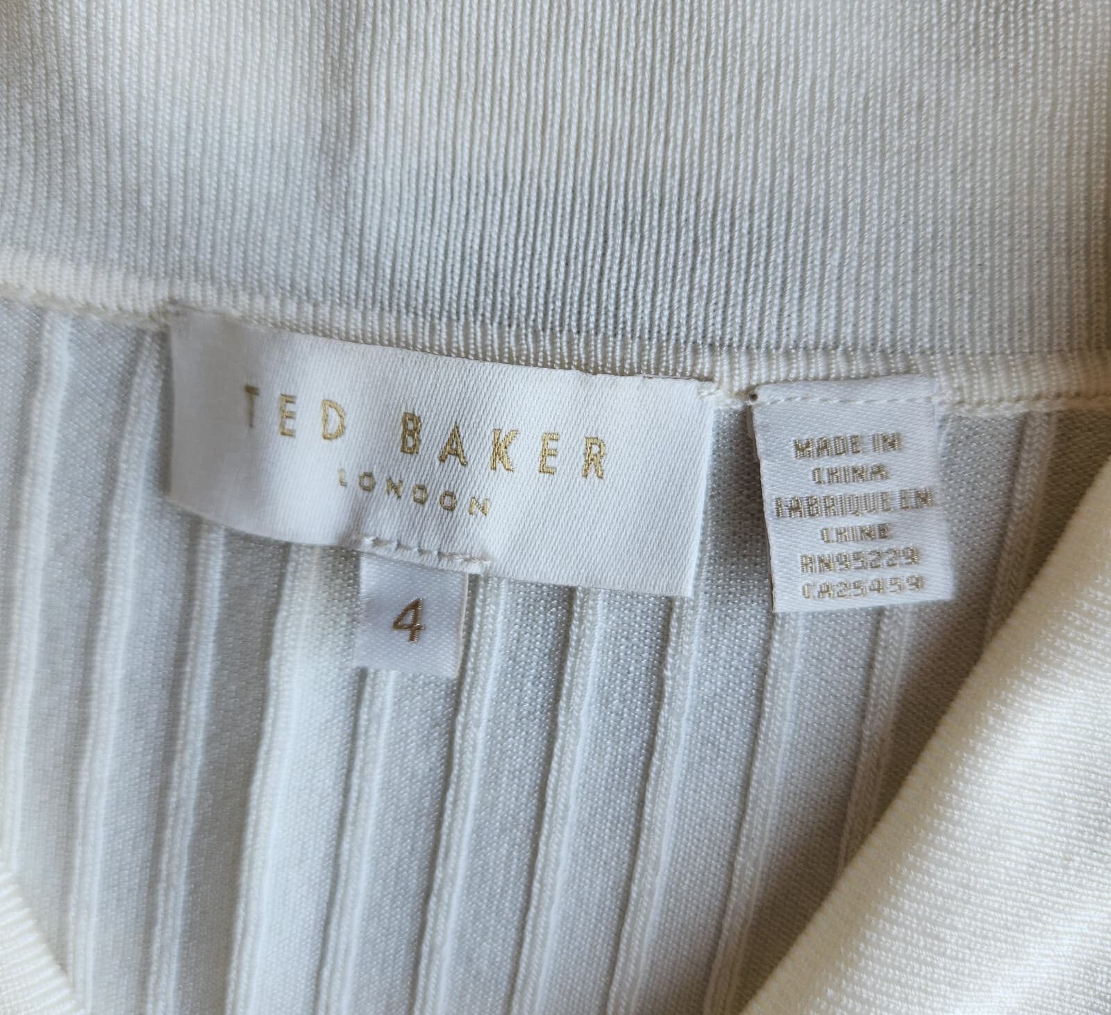 Ted Baker Meenaa Collared Cardigan Gold Button Ribbed Knit Ivory Viscose Sz.4/M - Thumbnail 12