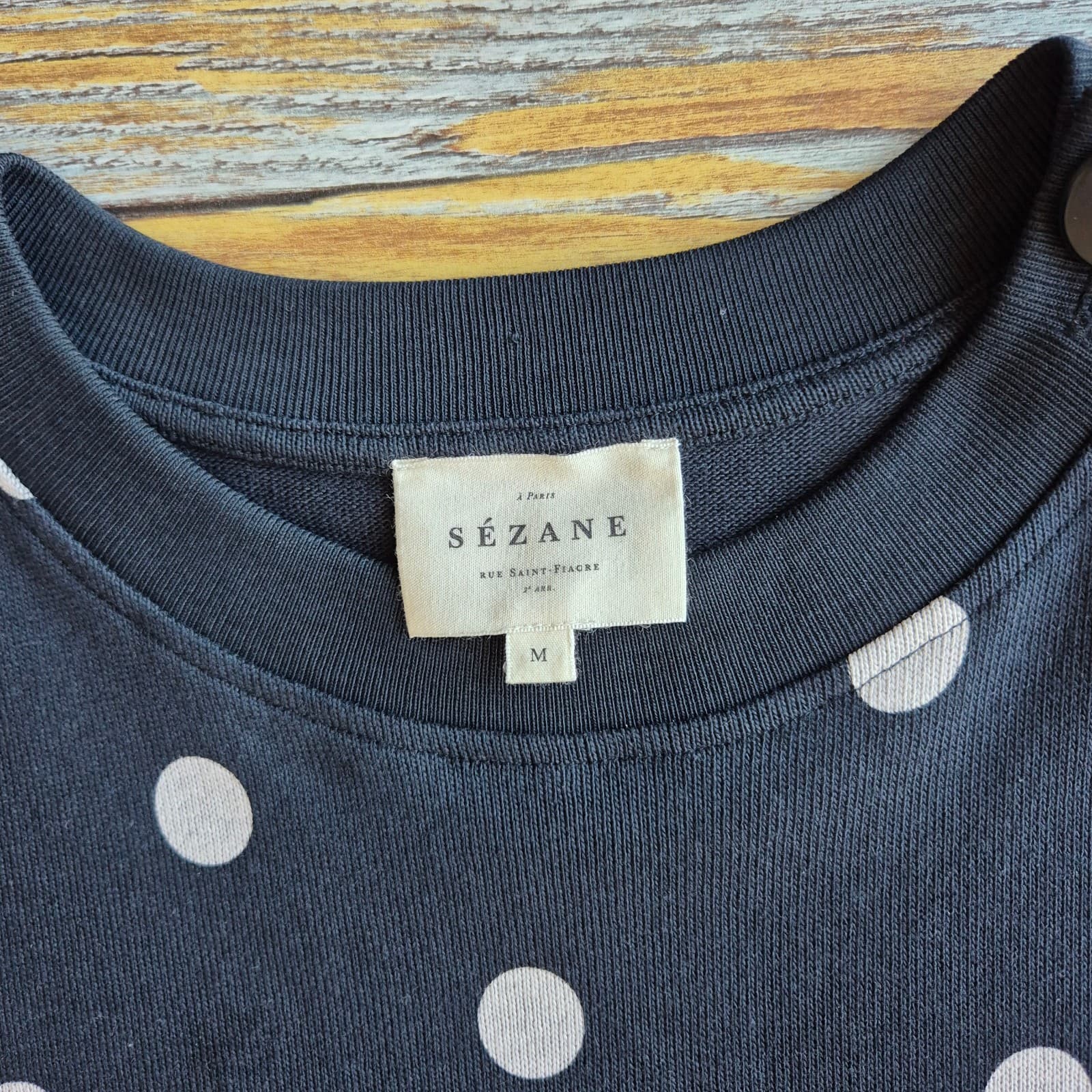 SEZANE Emy Polka Dot Tee-Shirt Dress Crew Neck Short Sleeve Black Ecru Sz.M - Thumbnail 10