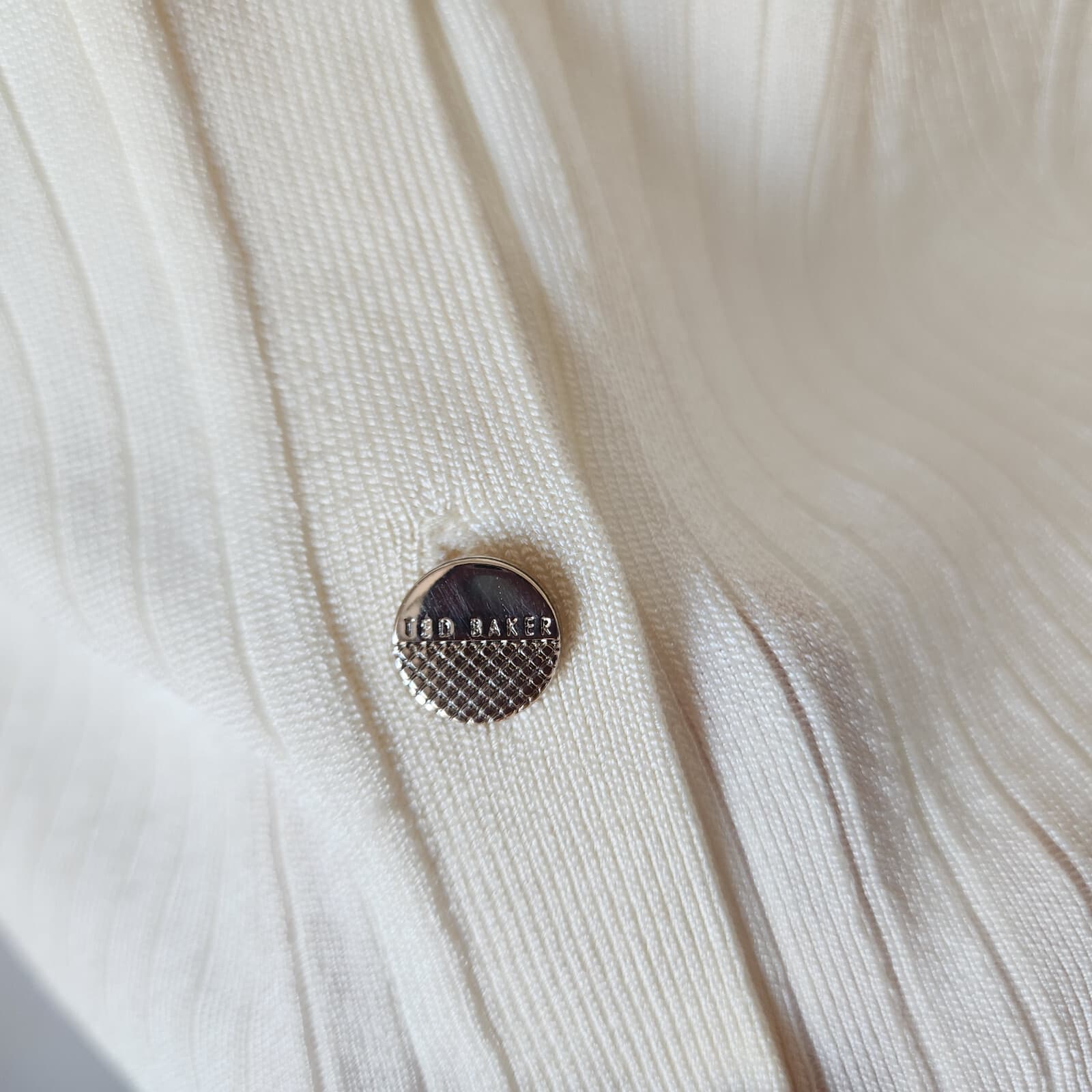 Ted Baker Meenaa Collared Cardigan Gold Button Ribbed Knit Ivory Viscose Sz.4/M - Thumbnail 10