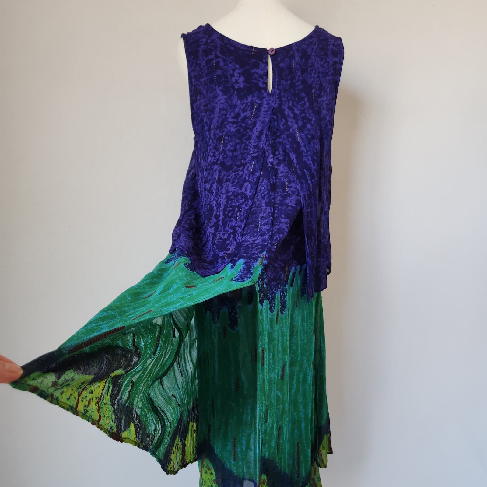 Phool Dip Dye Layered Boho Hippie Midi Dress Sleeveless Multicolor Rayon Women L - Thumbnail 8