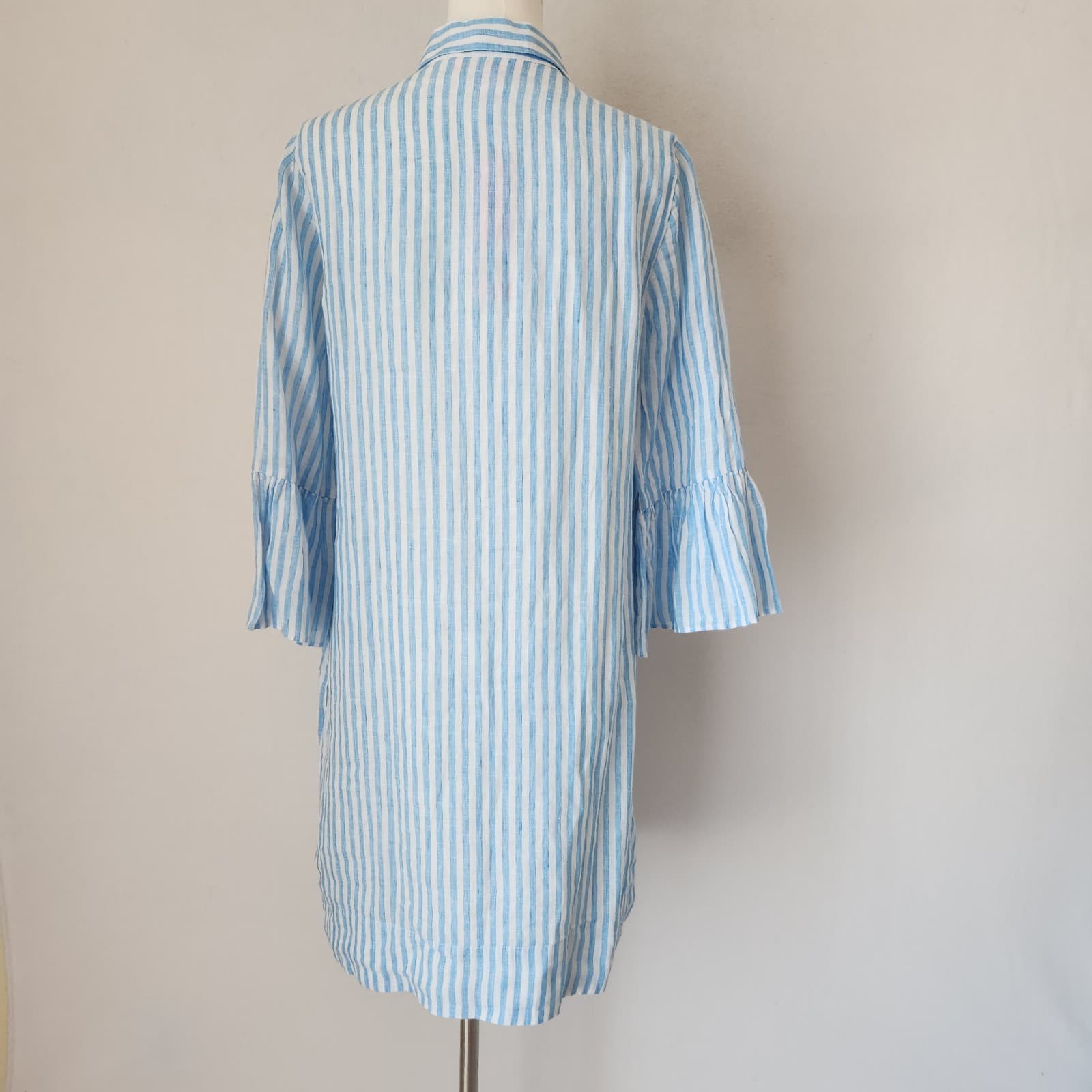 NWT Lilly Pulitzer Sz.6 Linen Jazmyn Dress Bell Sleeve Lunar Blue Bimini Stripe - Thumbnail 10