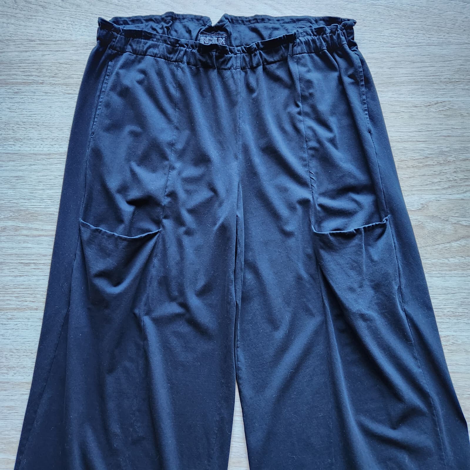 IRIDIUM Cargo Pocket Wide Leg Pull-On Cropped Pants Knit Cotton Black Women's L - Thumbnail 2