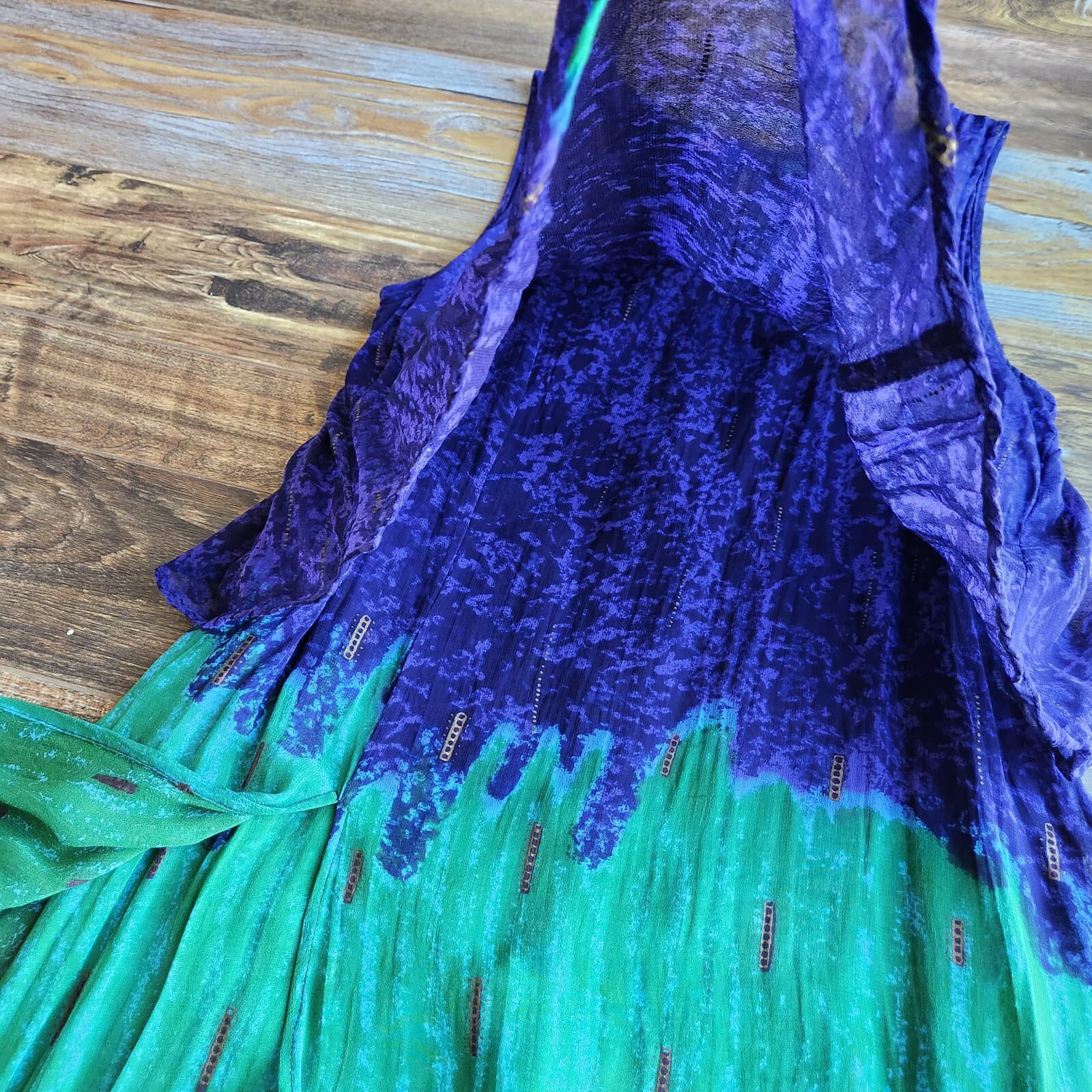 Phool Dip Dye Layered Boho Hippie Midi Dress Sleeveless Multicolor Rayon Women L - Thumbnail 11