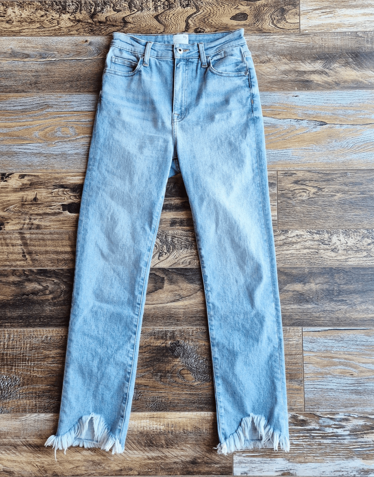 JONATHAN SIMKHAI USA Women's 26 Straight-Leg Frayed Hem Jean Medium Washed Blue - Thumbnail 3
