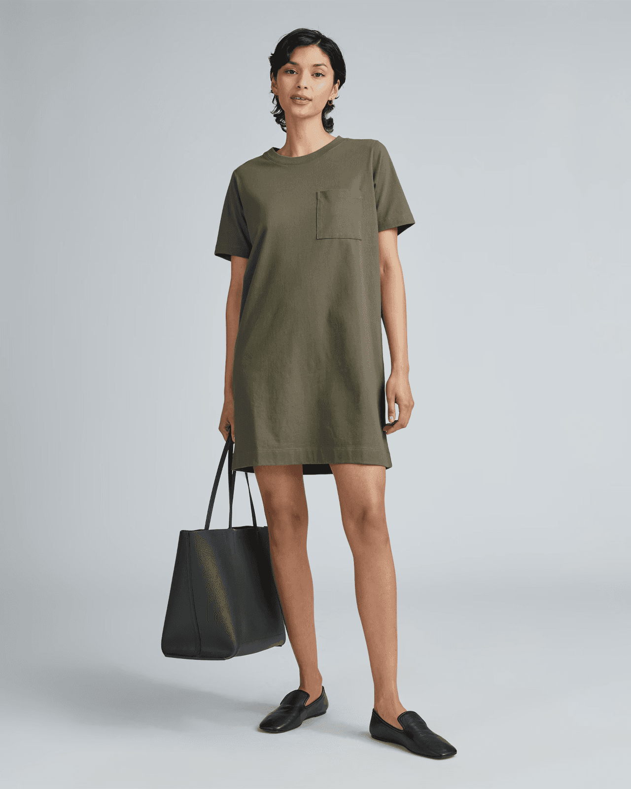 Everlane The Organic Cotton Weekend Tee Dress Pocket Short Sleeve Green Womens S - Thumbnail 4