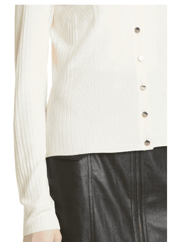 Ted Baker Meenaa Collared Cardigan Gold Button Ribbed Knit Ivory Viscose Sz.4/M - Thumbnail 4