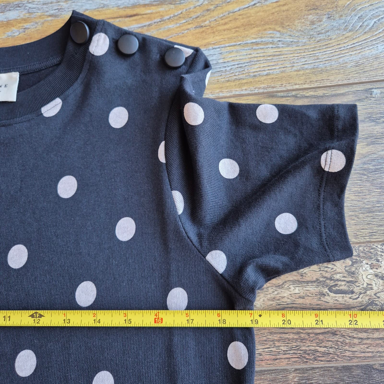 SEZANE Emy Polka Dot Tee-Shirt Dress Crew Neck Short Sleeve Black Ecru Sz.M - Thumbnail 14