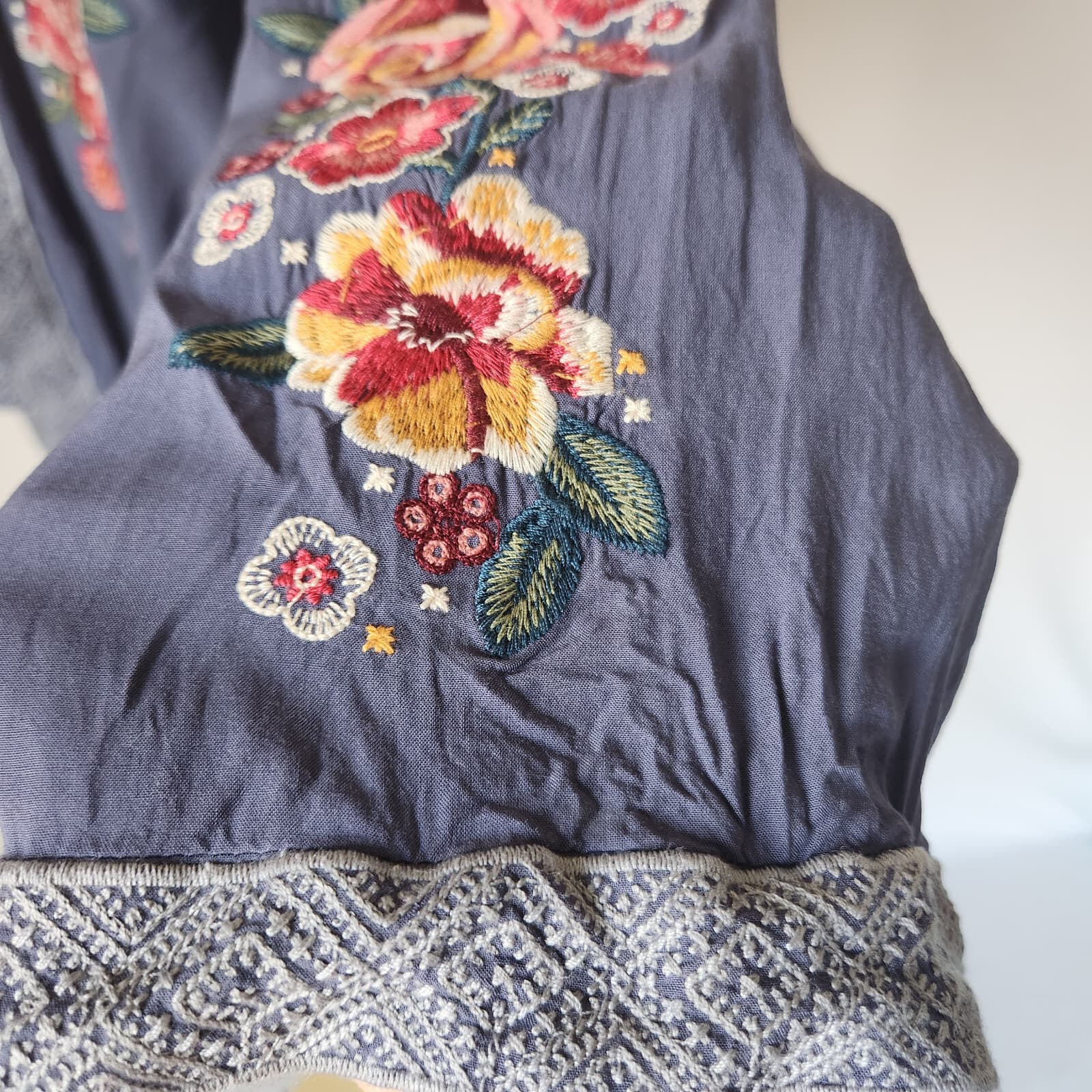 Savanna Jane Floral Embroidered Kimono Open Front Top Long Sleeve Multicolor M - Thumbnail 6