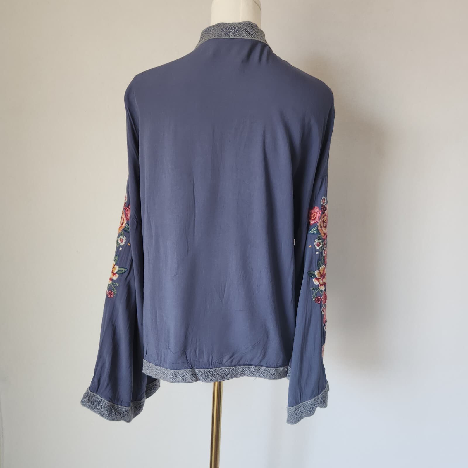 Savanna Jane Floral Embroidered Kimono Open Front Top Long Sleeve Multicolor M - Thumbnail 7