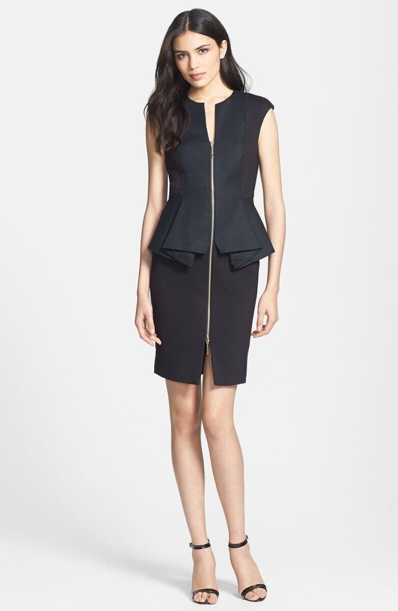 Ted Baker London Jamthun Zip-Front Peplum Dress Cap-Sleeve Stretch Black Sz.3 - Thumbnail 5