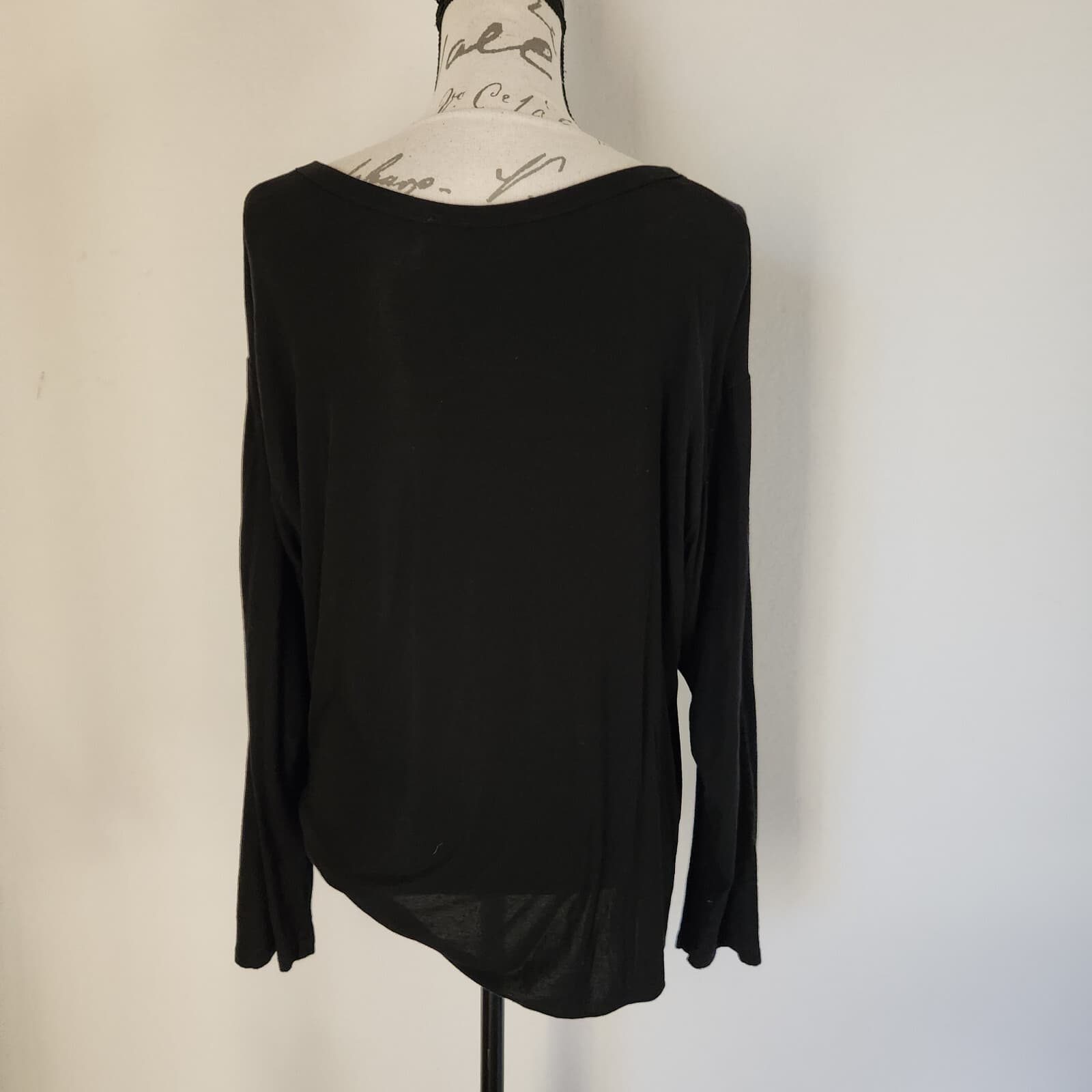 Theory Serah K Ribbed Knit Tie-Front Top Long Sleeve Viscose Black Women's M - Thumbnail 6