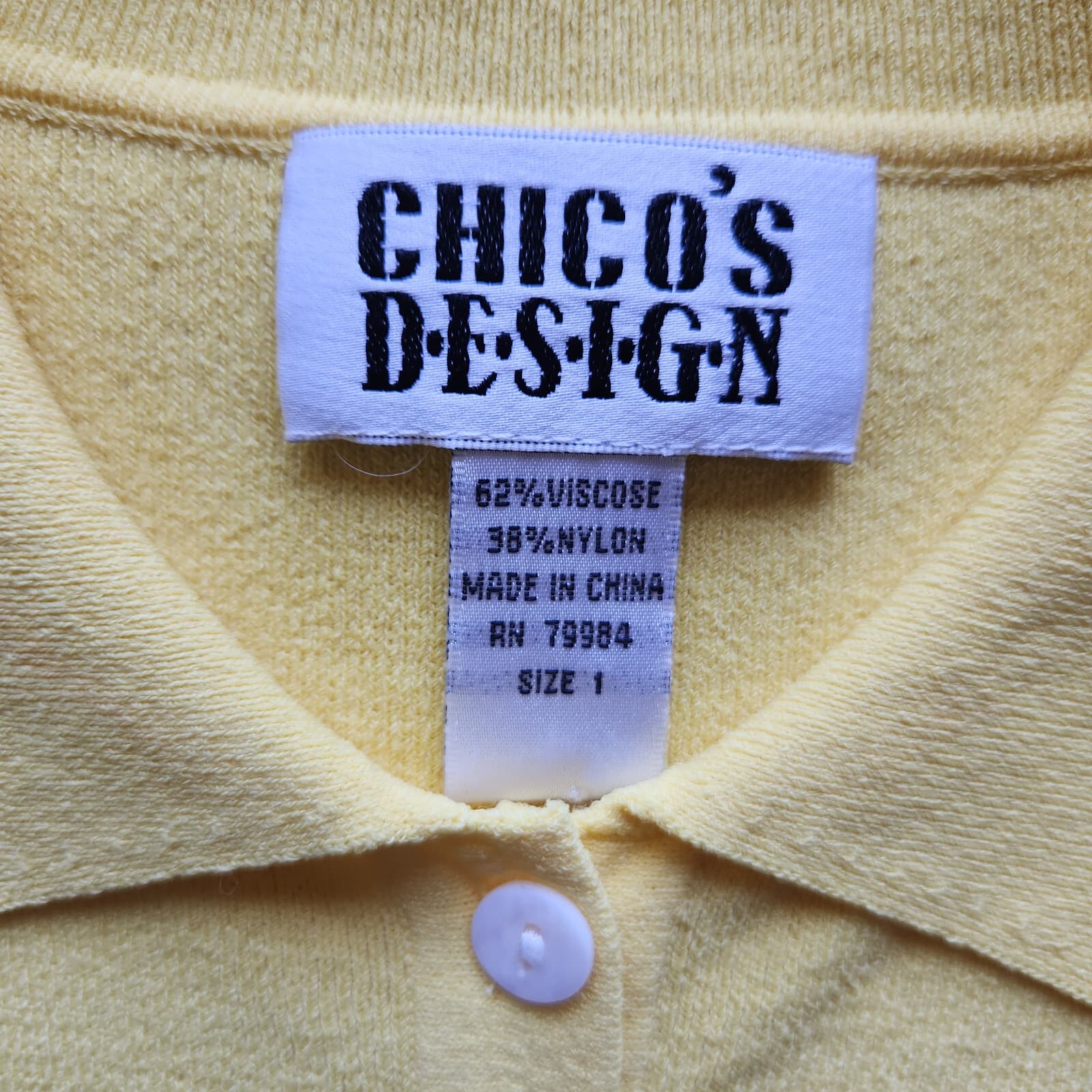 Vintage Chico's Design Polo Shirt Short Sleeve Viscose Blend Knit Yellow Size 1 - Thumbnail 6