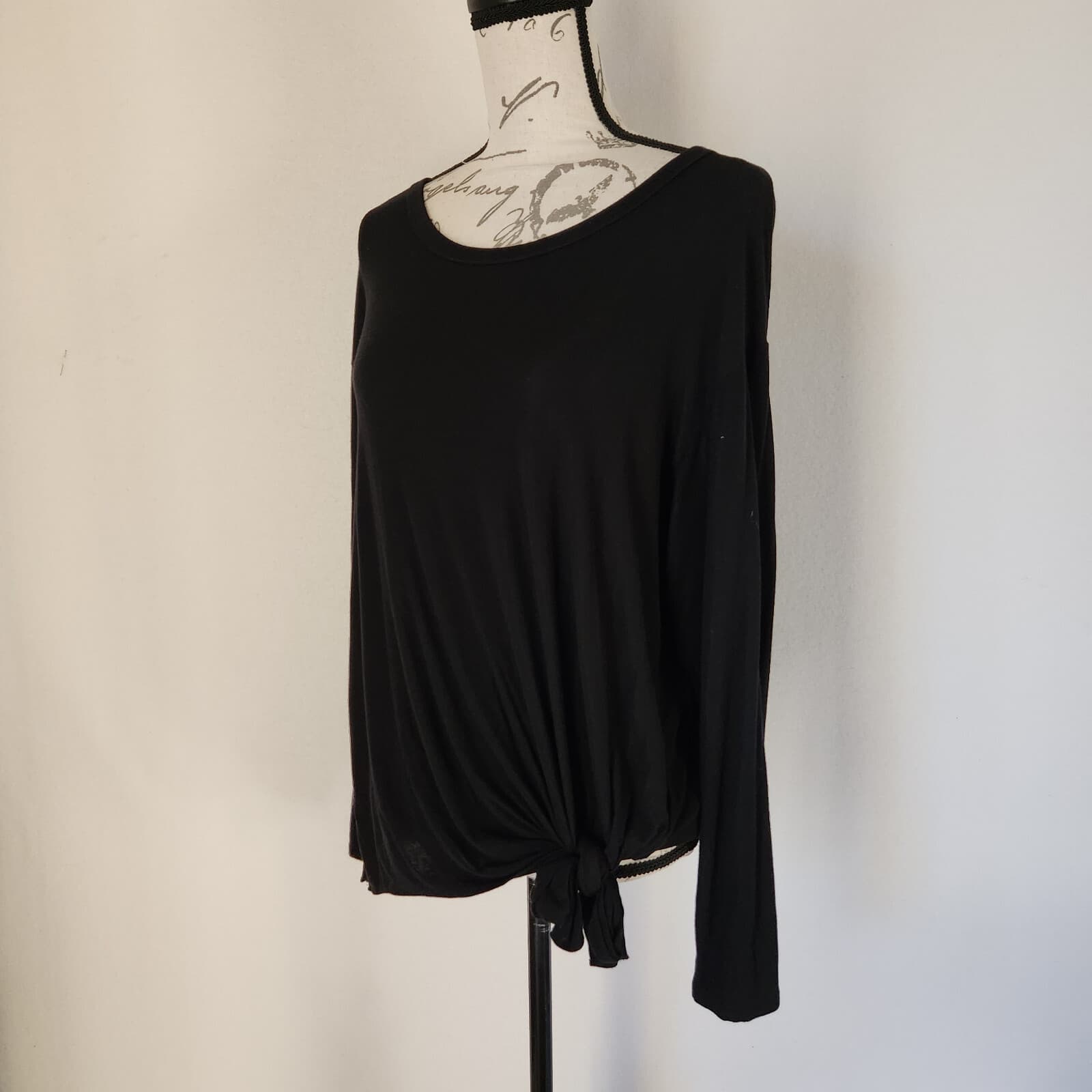 Theory Serah K Ribbed Knit Tie-Front Top Long Sleeve Viscose Black Women's M - Thumbnail 4