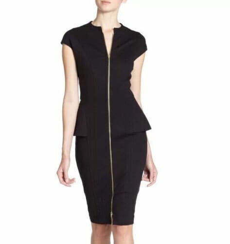Ted Baker London Jamthun Zip-Front Peplum Dress Cap-Sleeve Stretch Black Sz.3 - Thumbnail 4