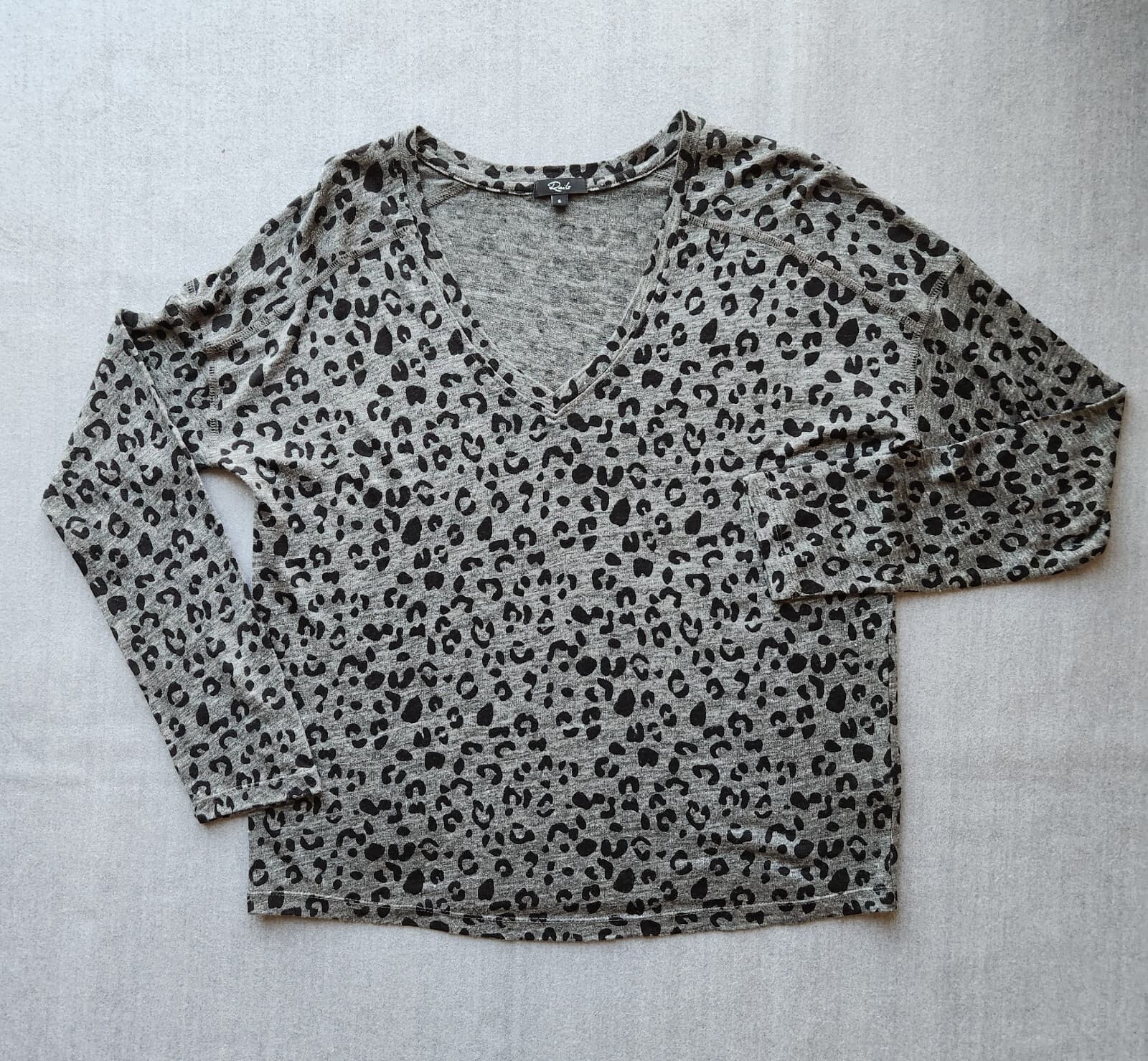 Rails $108 Sami Charcoal Leopard Linen Blend Long Sleeve T-Shirt V-Neck Womens S - Thumbnail 7