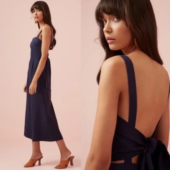 NWT Finders Keepers Limoncello Pantsuit Jumpsuit Wide-Leg Linen Blend Navy US6 - Thumbnail 4