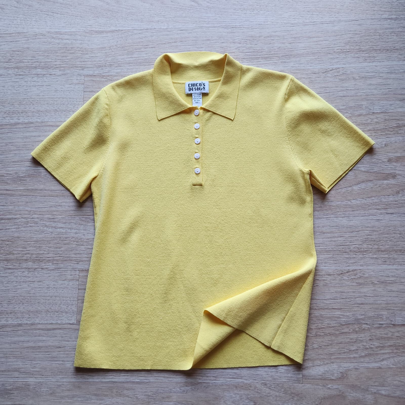 Vintage Chico's Design Polo Shirt Short Sleeve Viscose Blend Knit Yellow Size 1 - Thumbnail 3