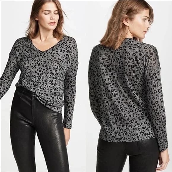 Rails $108 Sami Charcoal Leopard Linen Blend Long Sleeve T-Shirt V-Neck Womens S - Thumbnail 11