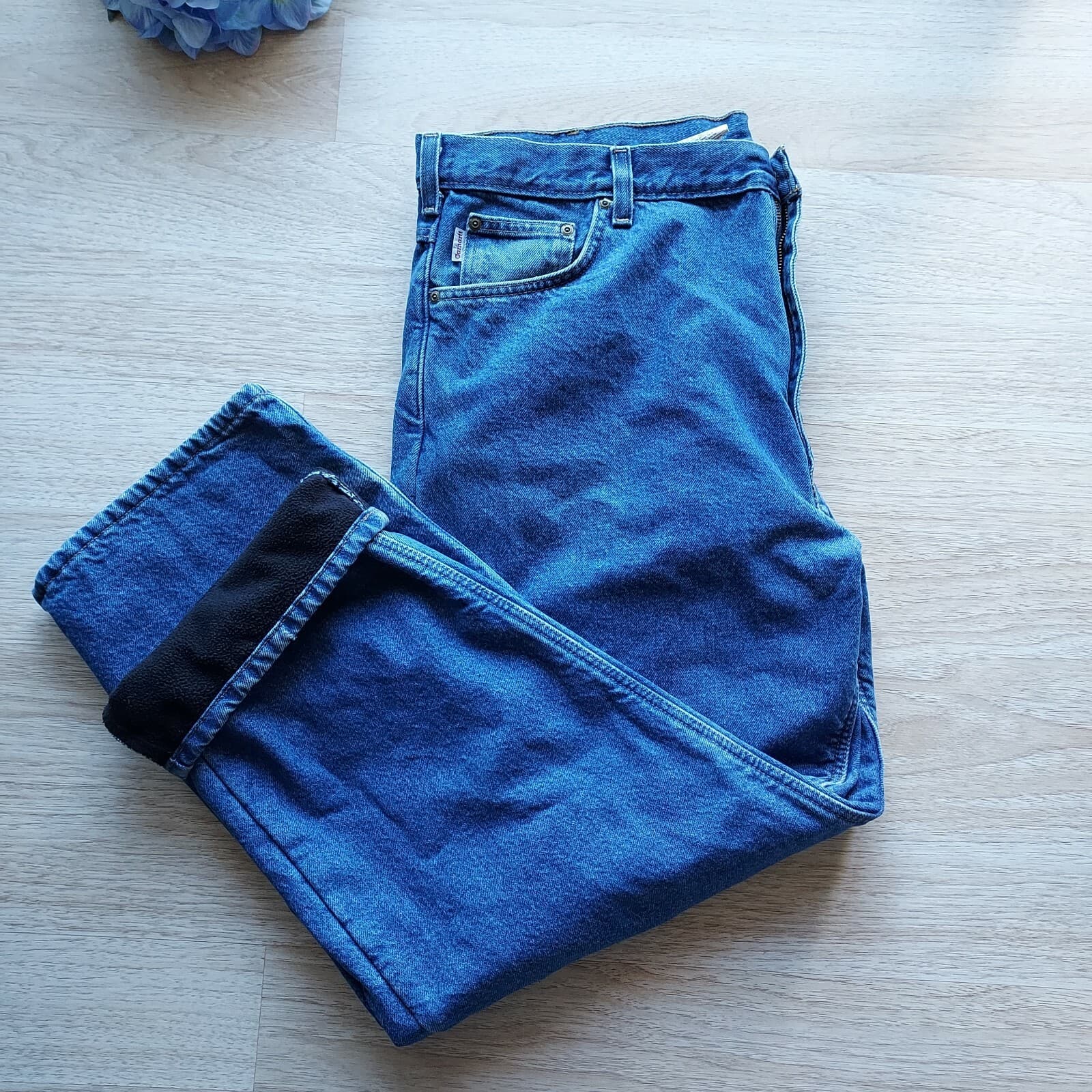 Carhartt Fleece Lined Jeans Straight Leg Relaxed-Fit Zip Blue Men 42x30 Mexico - Thumbnail 2