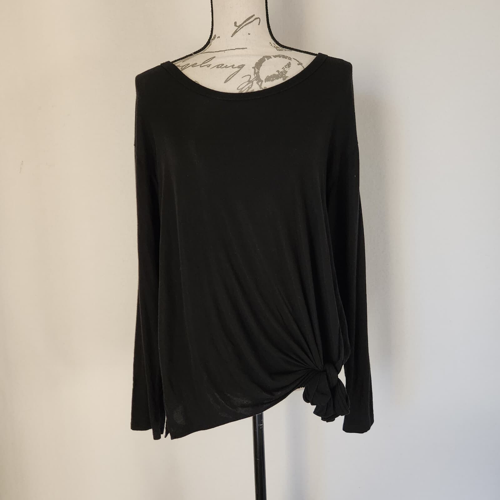 Theory Serah K Ribbed Knit Tie-Front Top Long Sleeve Viscose Black Women's M - Thumbnail 2