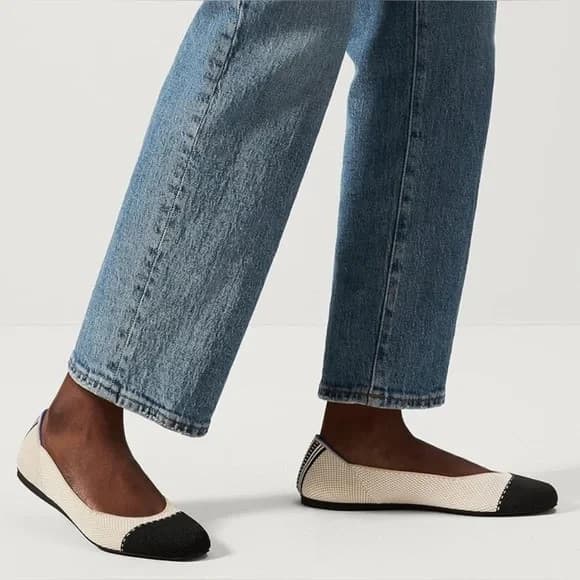 Rothy’s The Square Tuxedo Cream Cap Toe Ballet Flats Slip-On Comfort Women's 9 - Thumbnail 5