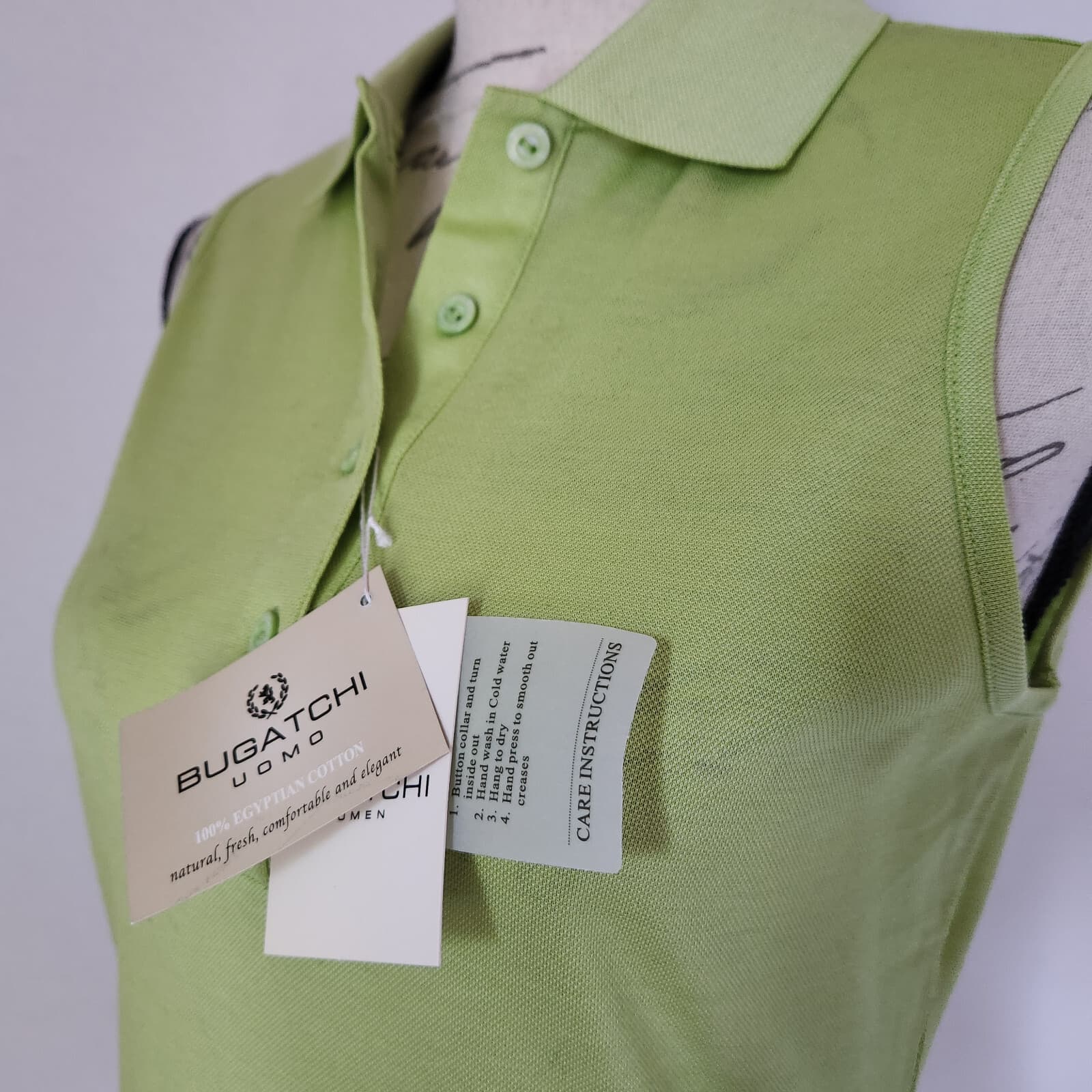 NWT BUGATCHI UOMO Golf Polo Sleeveless Shirt Egyptian Cotton Green Women's M $69 - Thumbnail 3