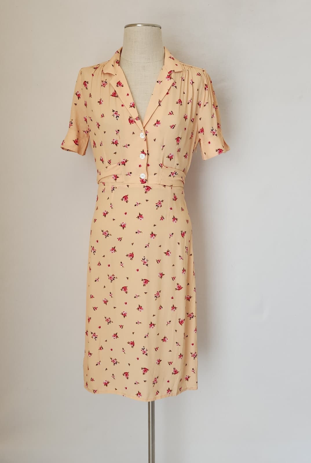 NWT Luxedress Floral/Rose Vintage-Inspired Midi Shirt Dress Tie-Waist Orange M - Thumbnail 2