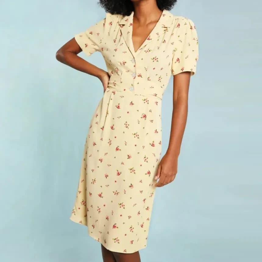NWT Luxedress Floral/Rose Vintage-Inspired Midi Shirt Dress Tie-Waist Orange M - Thumbnail 3