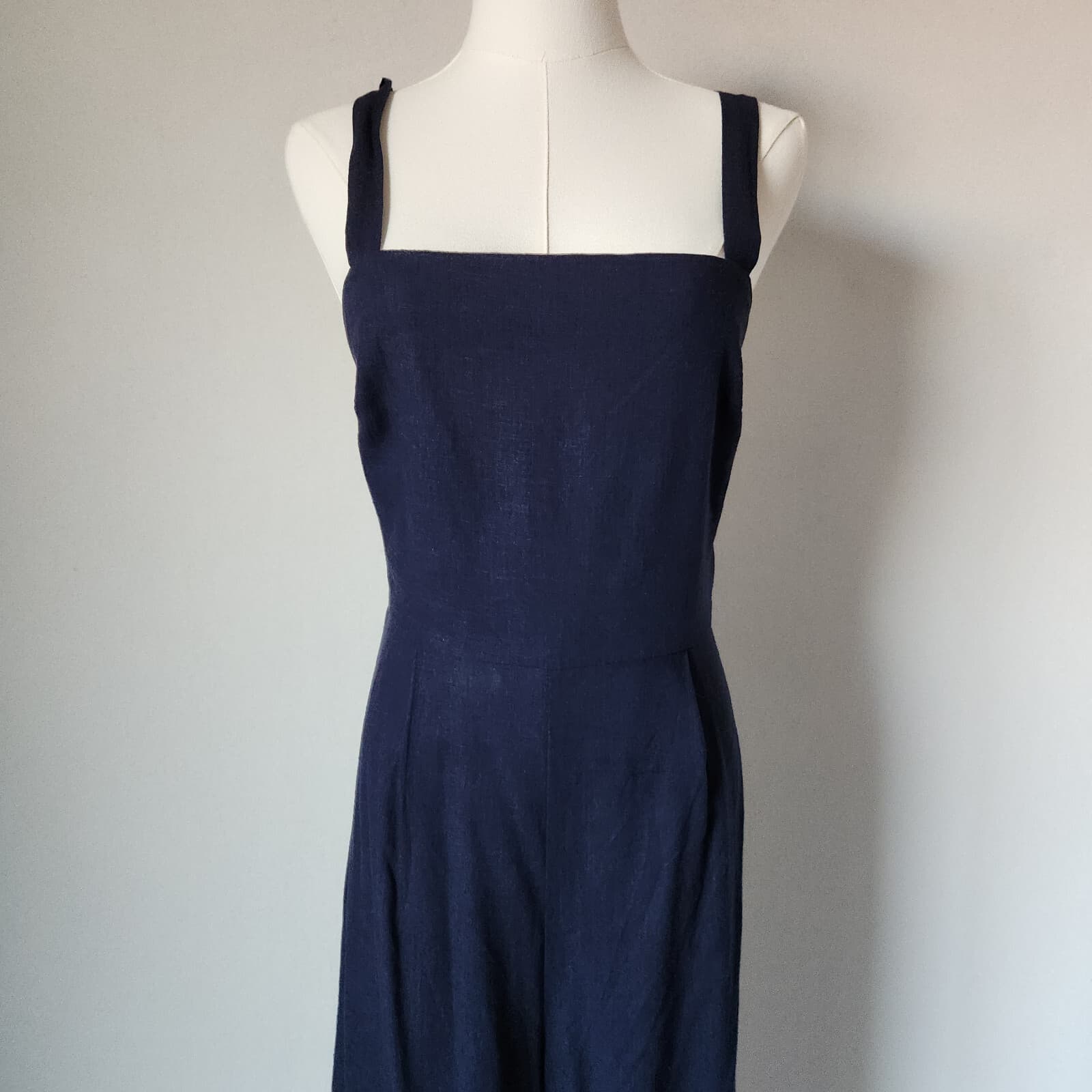 NWT Finders Keepers Limoncello Pantsuit Jumpsuit Wide-Leg Linen Blend Navy US6 - Thumbnail 5