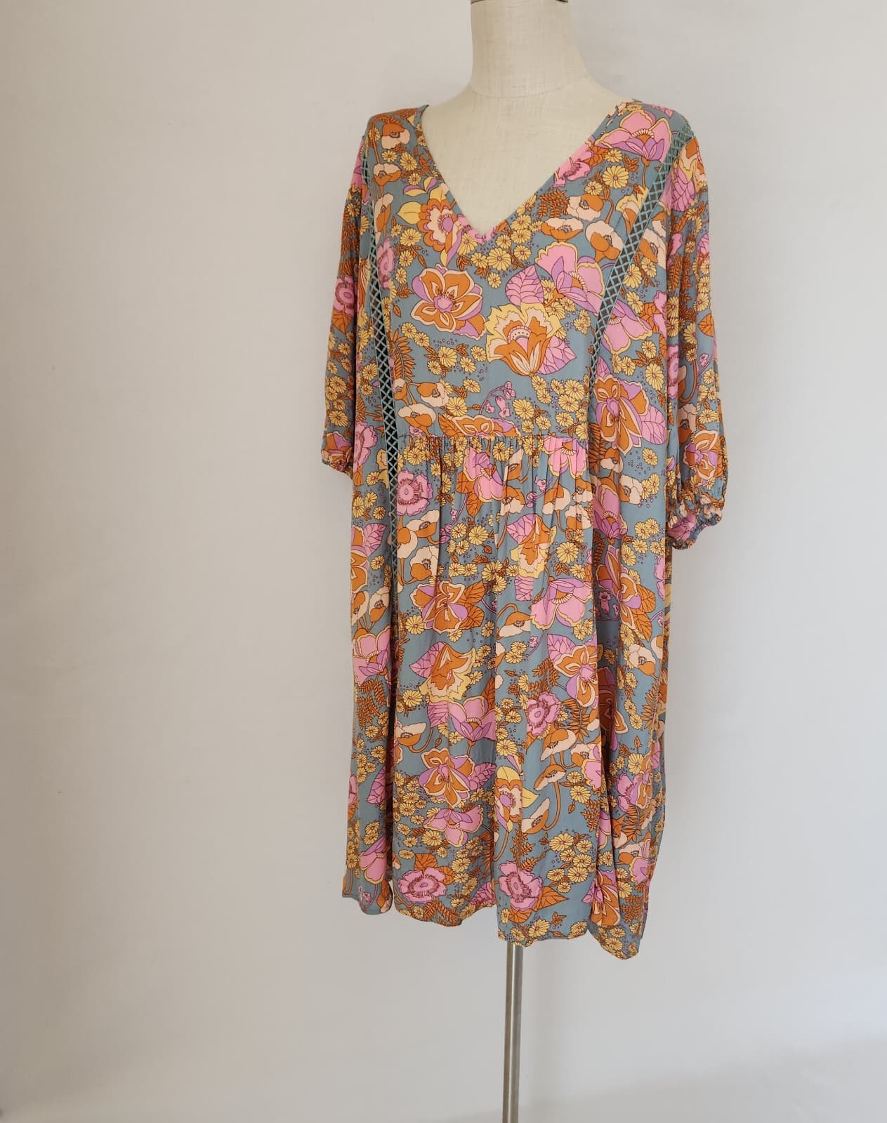 NWT Rusttydustty Modern Bohemia Crush Floral Mini Dress Long Sleeve Viscose 3XL - Thumbnail 2