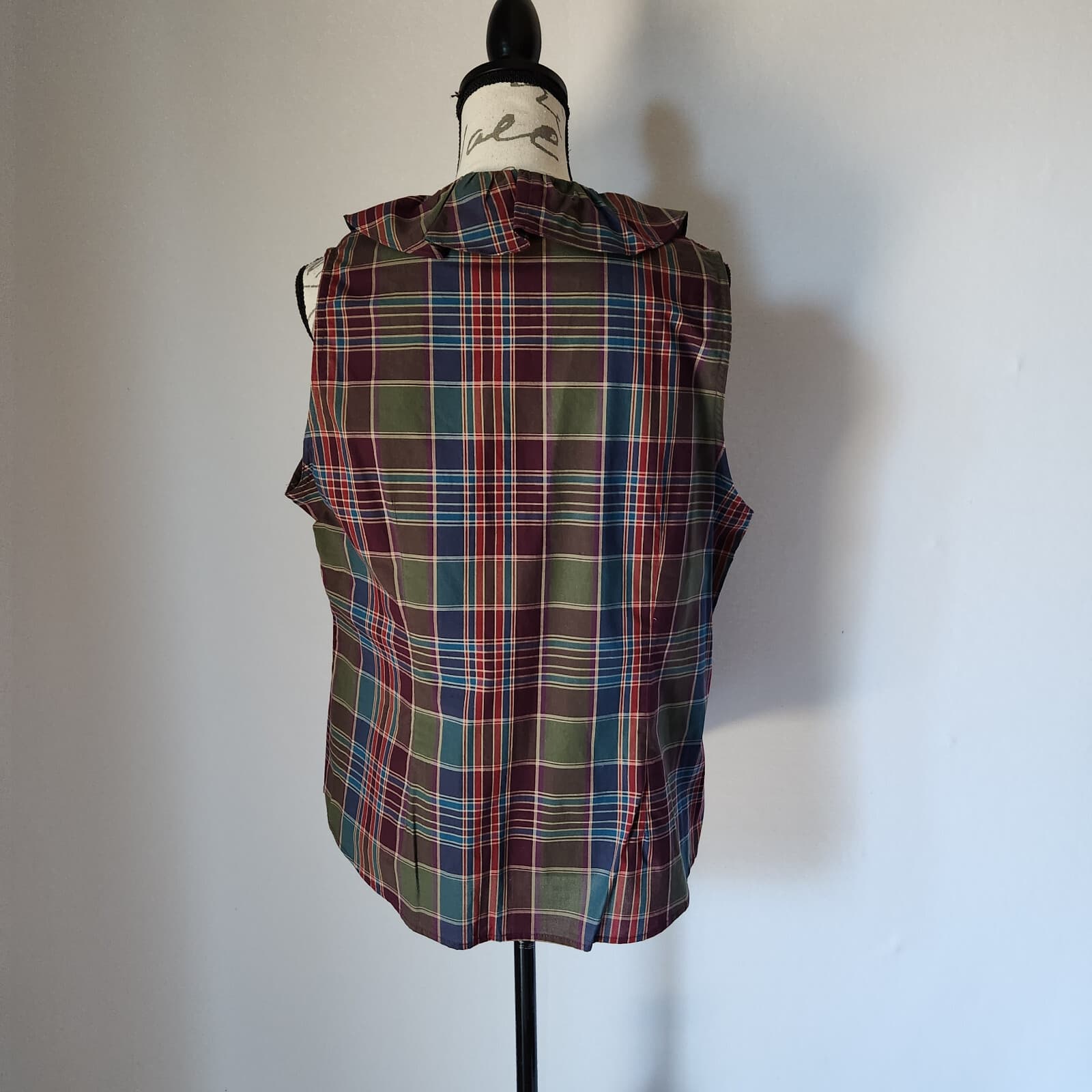 Chaps Plaid Ruffle Women Sz.16 Top Button-Down Sleeveless Multicolor 100% Cotton - Thumbnail 5