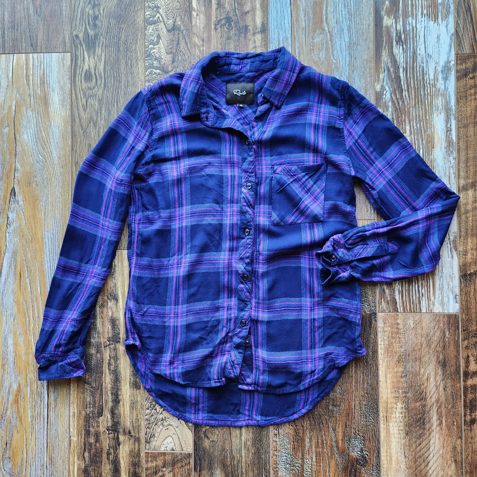 Rails Hunter Ultraviolet Pink Plaid Flannel Shirt Button-Up Long Sleeve Rayon XS - Thumbnail 6