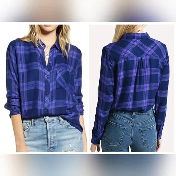 Rails Hunter Ultraviolet Pink Plaid Flannel Shirt Button-Up Long Sleeve Rayon XS - Thumbnail 2